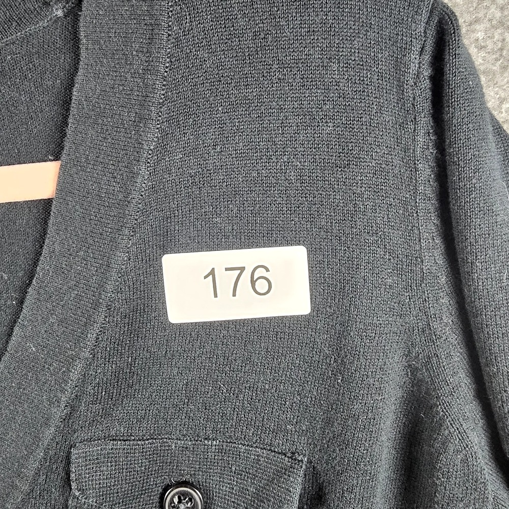 Banana Republic Women M Faux Leather Elbow Black Cardigan With Removable Belt - Picture 12 of 12